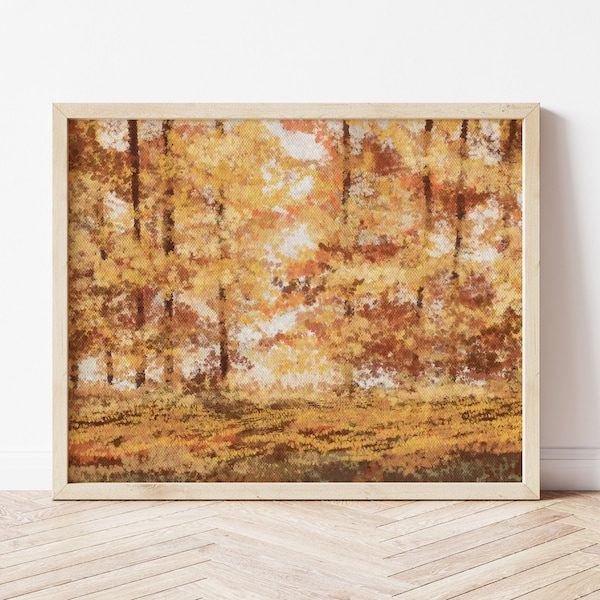 Fall Landscape Print, Fall Forest Landscape Printable Wall Art, Fall Trees Wall Art, Autumn Landscape Oil Painting, Country Farmhouse Print,