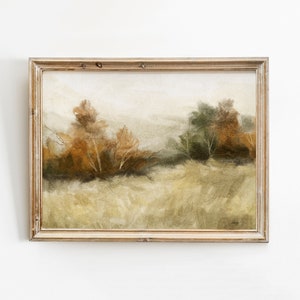 Herbst Bäume Landschaft Druck, Herbst Dekor, gedämpfte Wald Malerei, Herbst Feld druckbare Wandkunst, Neutral Vintage Stil Ölgemälde