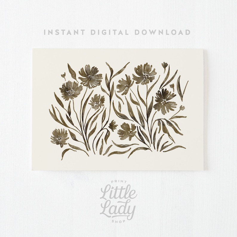 Neutral Flower Printable Wall Art, Spring Wildflower Botanical Print, Neutral Wall Art, Vintage Inspired Floral Poster, Abstract Wall Decor image 2