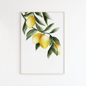 Lemon print, Kitchen Wall art, printable art, Kitchen Decor, Lemon branch watercolour painting, citrus fruit print, Botanical Kitchen print