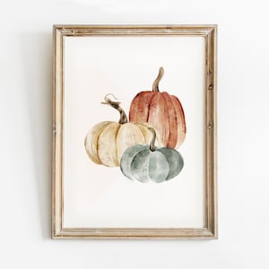 Pompoen afdrukbare muurkunst, pompoenprint, rustieke herfstprint, pompoen aquarel, herfstdecor, herfstmuurkunst