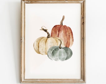 Pumpkin Printable Wall Art, pumpkin print, Rustic fall print, Pumpkin Watercolour painting, Fall decor, Fall wall art