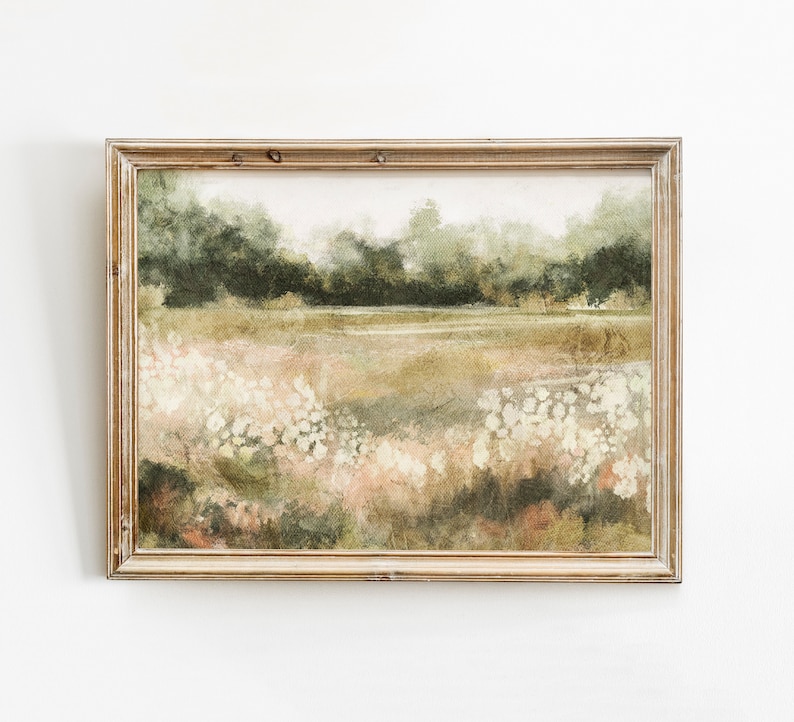 Spring Scenery Landscape Print, Summer Printable Wall Art, Farmhouse Decor, Flower Field Landscape Oil Painting, Original Artist image 5