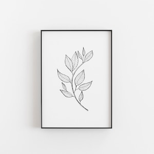 Art botanique, art imprimable, affiche botanique, décor mural minimaliste, dessin en ligne moderne, art à feuilles noires, feuille abstraite, imprimé végétaux