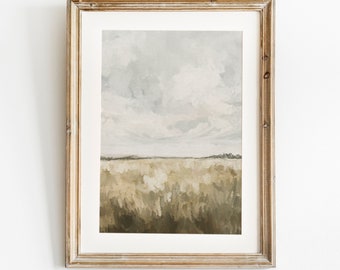 Neutral Landscape Printable Wall Art, Fall Print, Grass Field Landscape Print, Country Oil Painting, Vintage Style Decor, Summer Print