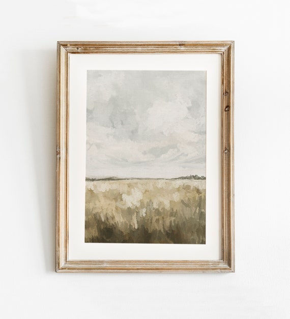 Neutral Landscape Printable Wall Art, Fall Print, Grass Field Landscape Print, Country Oil Painting, Vintage Style Decor, Summer Print