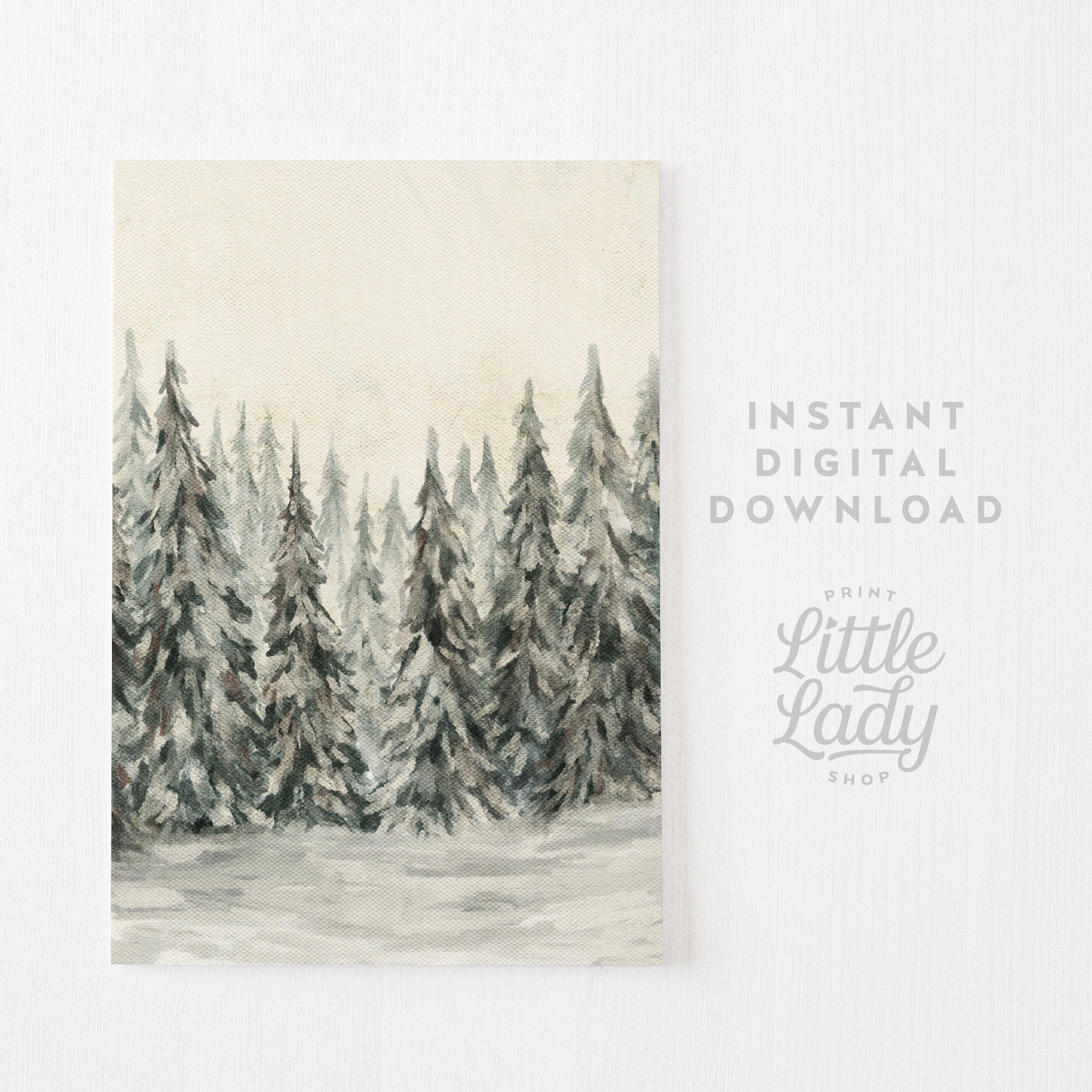Set of 2 Winter Landscape Paintings, Rustic Christmas Print, Neutral ...