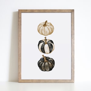 Modern Halloween Print, Fall Pumpkin Painting, Printable Wall Art, Black and Beige Fall Decor Poster, Hand Drawn Halloween Decor