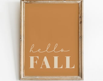 Orange Hello Fall Printable Wall Art, Fall Print, Modern Autumn Decor, Farmhouse Thanksgiving Decorations, Fall Sayings Poster