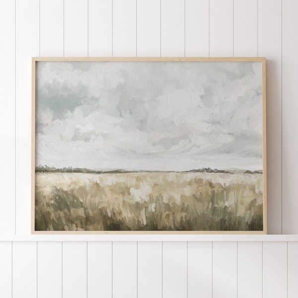 Country landscape Print, Landscape Printable Wall Art, Fall Grass Field Vintage Style Oil Painting, Farmhouse Decor, Autumn Print