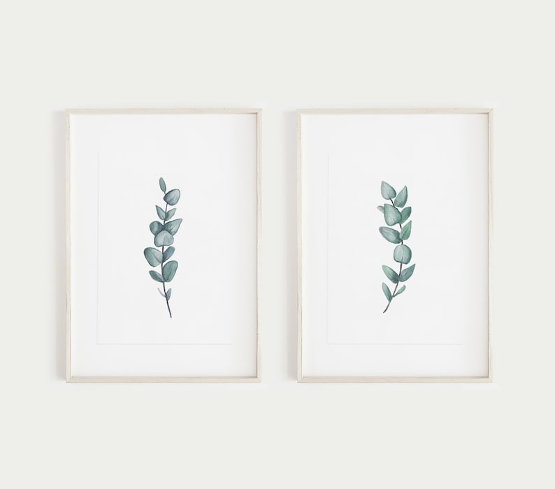 Set of 2 prints, Eucalyptus Print, Botanical Print, Printable Art, Wall Art, Minimalist Print, Leaf Print, Bedroom Decor, Rustic Wall Decor image 1