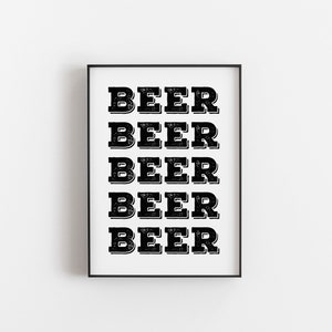 ビールプリント、バープリント、キッチンアート、タイポグラフィプリント、バー装飾、ビール愛好家へのギフト、キッチンウォールアート、印刷可能なアート、男性へのギフト、ビールポスター