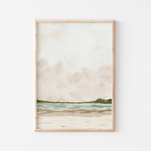 Beach Print, Neutral Landscape Print, Printable Wall Art, Coastal Print, Ocean Print, Summer Print, Lake Poster, Seascape Oil Painting image 1