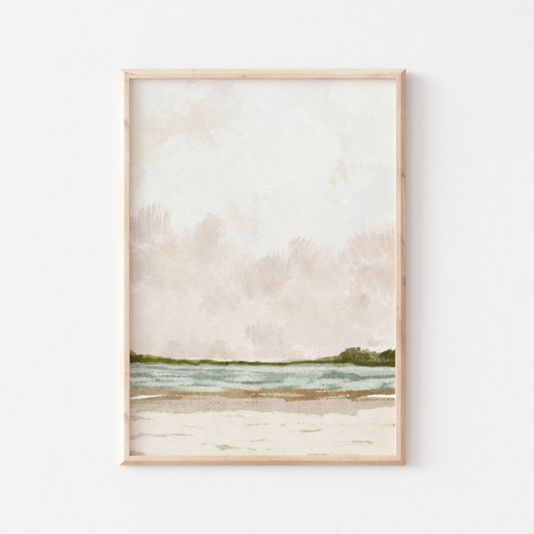 Beach Print, Neutral Landscape Print, Printable Wall Art, Coastal Print, Ocean Print, Summer Print, Lake Poster, Seascape Oil Painting