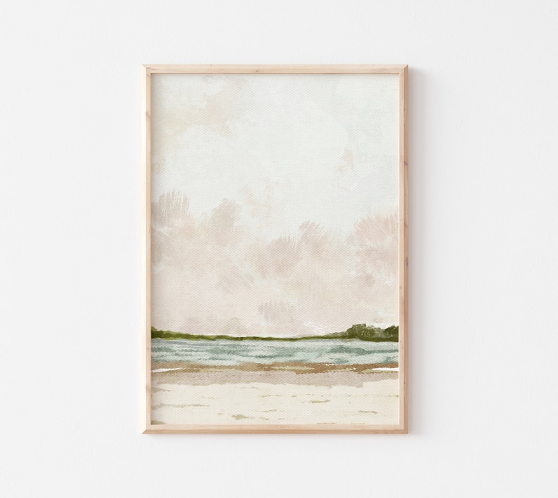 Beach Print, Neutral Landscape Print, Printable Wall Art, Coastal Print, Ocean Print, Summer Print, Lake Poster, Seascape Oil Painting image 1