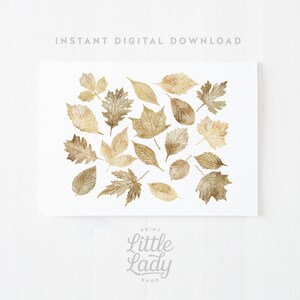 Neutral Fall Print, Printable Wall Art, Watercolour Fall Leaves Print, Gold Fall art, Fall decor, Autumn Print, Fall Sign, Fall painting image 2