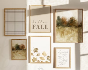 Neutral Fall Decor Gallery Wall Art Print Bundle, Set of 6 Printable Art, Autumn Landscape Painting, Rustic Country Thanksgiving Wall Art