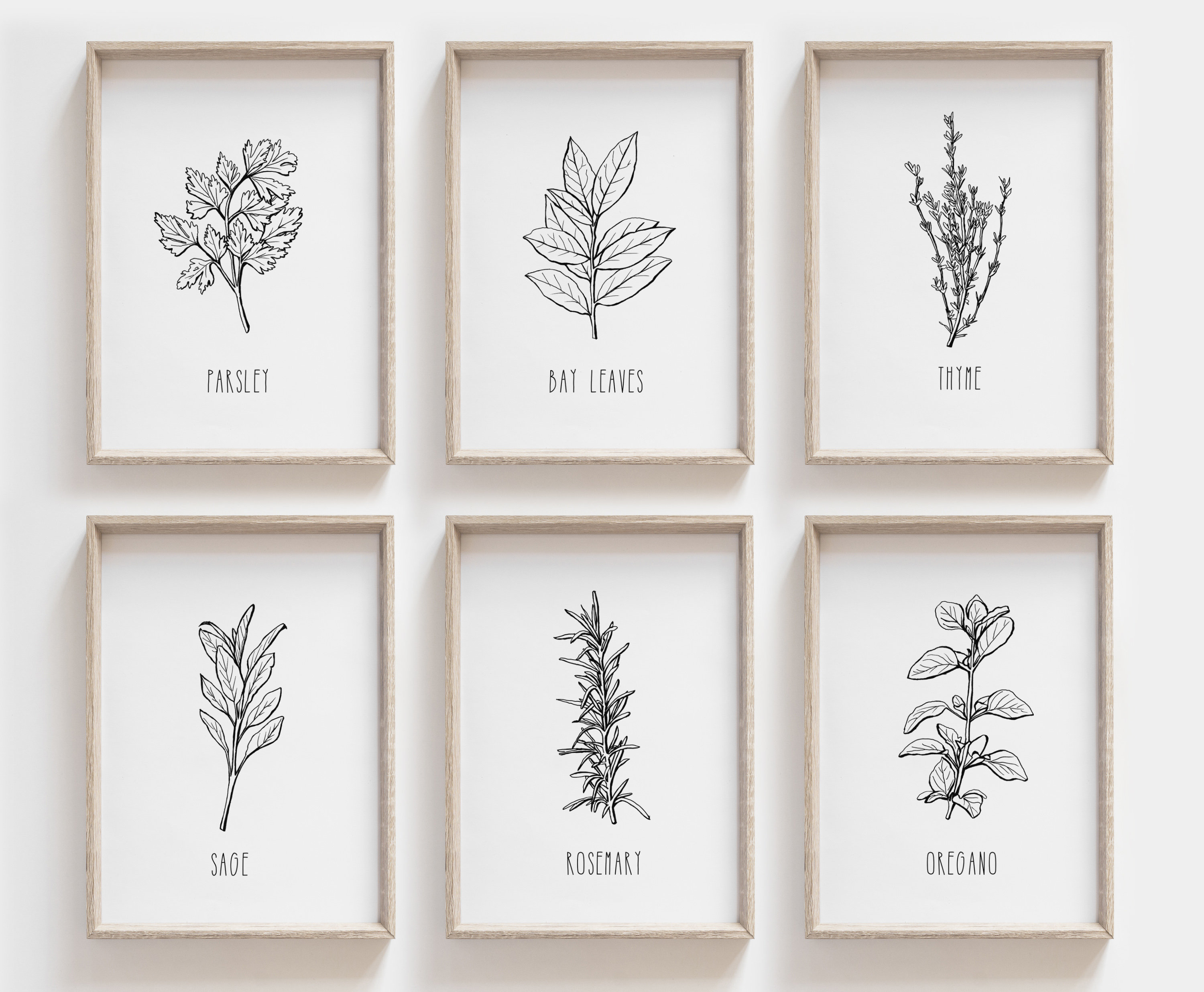 Set of 6 Herb Prints, Kitchen Printable Art, Botanical Print, Kitchen…