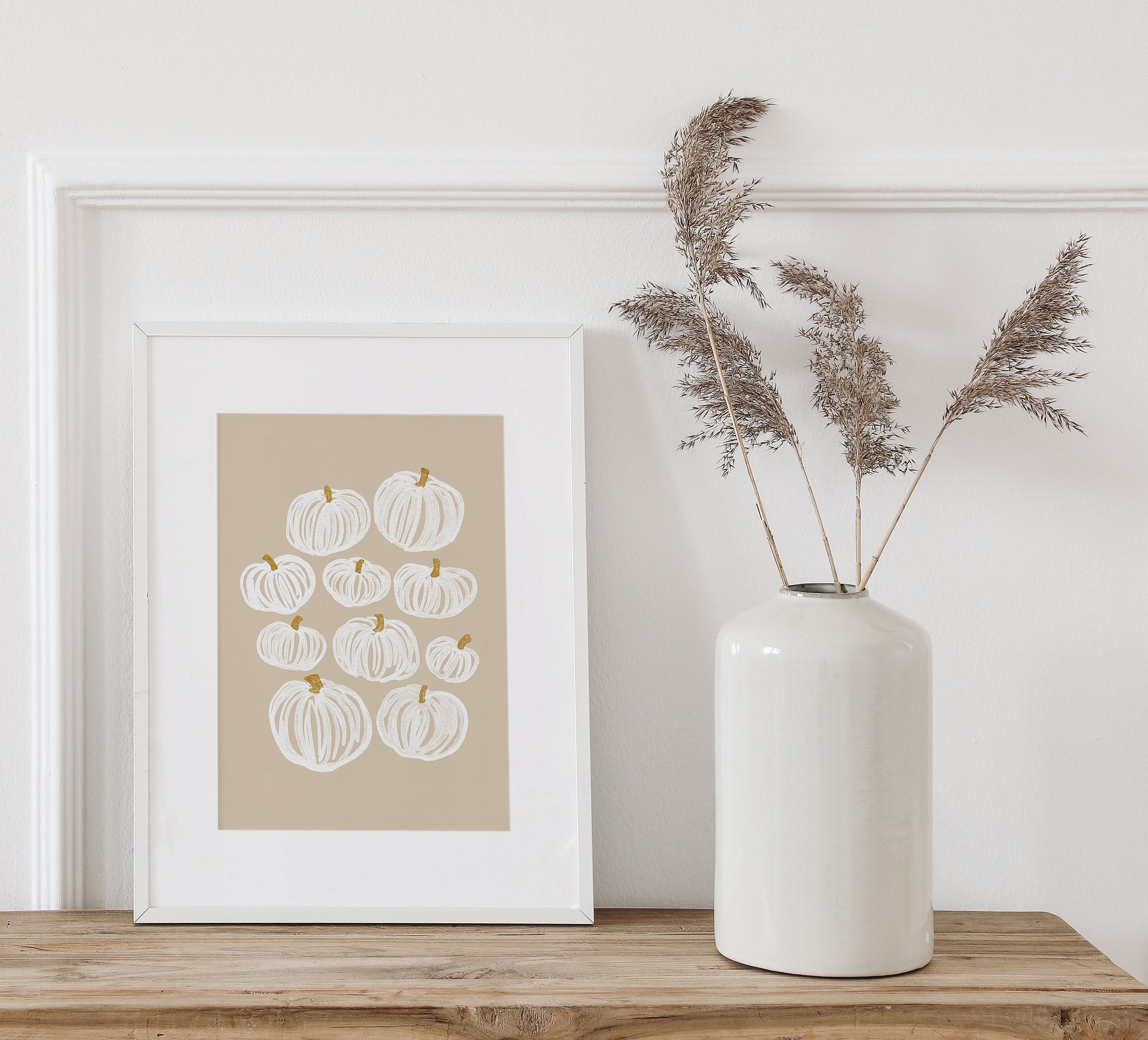 Neutral Pumpkin Painting, Modern Fall Print, Printable Wall Art, Beige ...