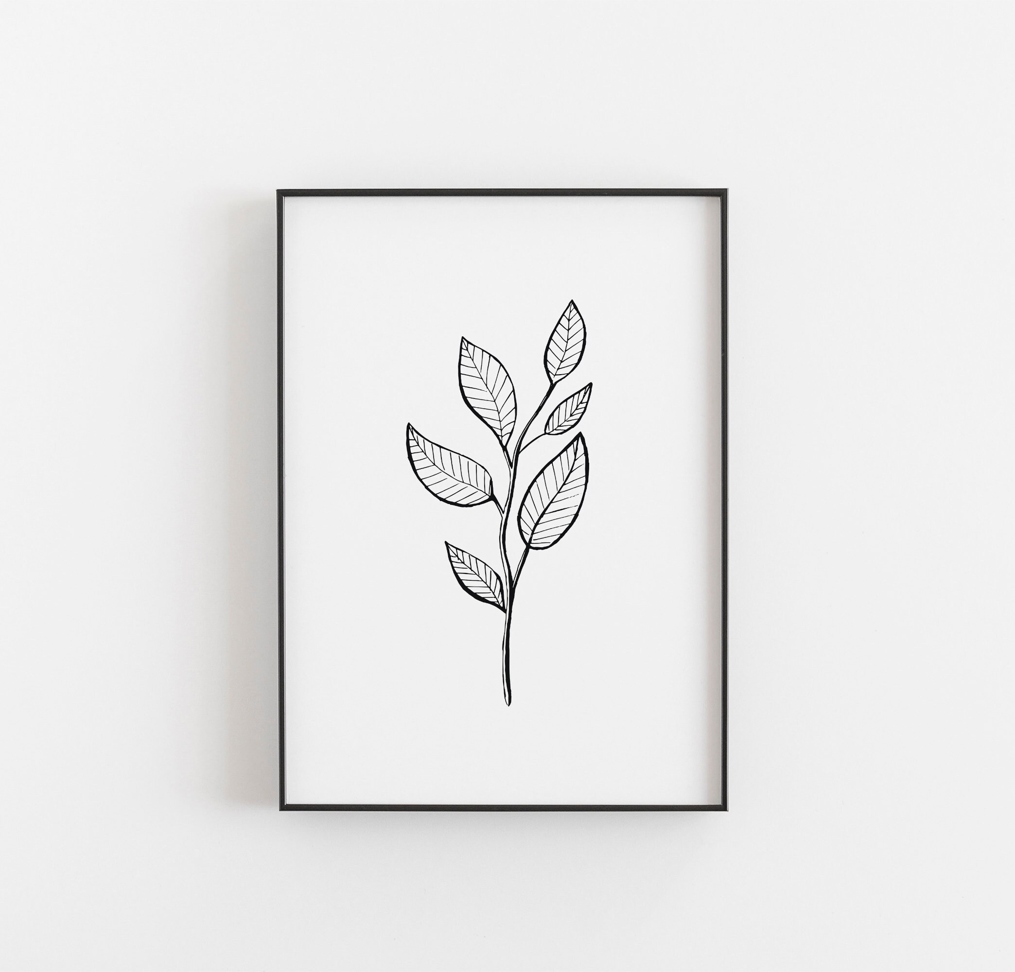 Prints Digital Prints Wall art leaves Single line drawing Botanical