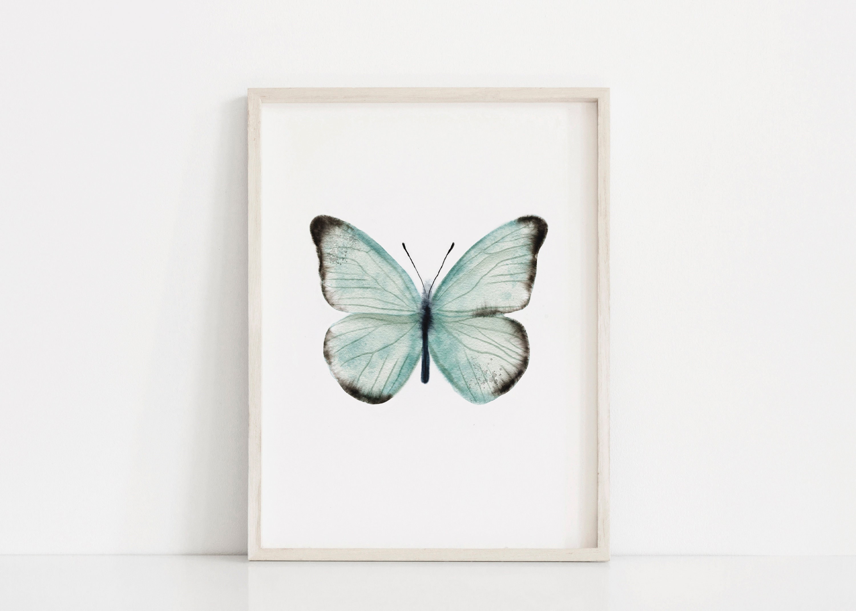 Blue Teal Butterfly Print, Printable Art, Watercolor Painting, Boho Print, Nature Print, Modern Painting, Large wall art, Modern wall decor