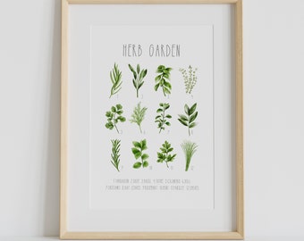 Herb Print, Herb Printable Wall Art, Watercolour herb painting, Kitchen wall decor, Kitchen Printable Art, Rosemary Sage Thyme Dill Oregano