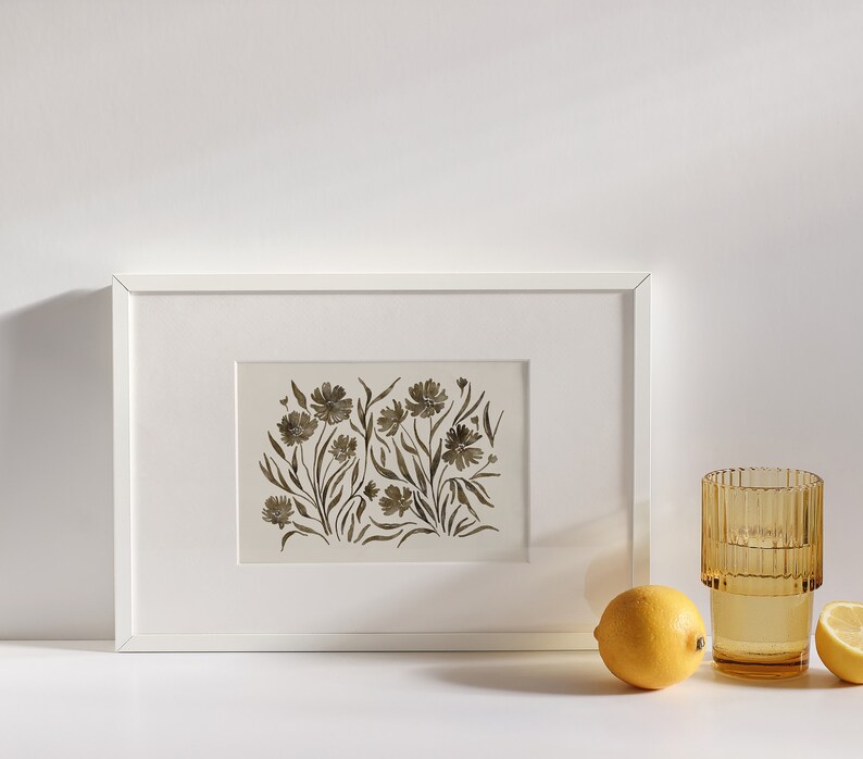 Neutral Flower Printable Wall Art, Spring Wildflower Botanical Print, Neutral Wall Art, Vintage Inspired Floral Poster, Abstract Wall Decor image 3