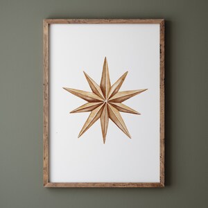 Bronze Gold Star Christmas Print, Neutral Christmas Print, Christmas Printable Wall Art, Vintage Star Decoration Watercolour Painting image 3