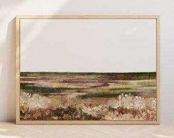 Abstract Meadow Landscape Printable Art, Summer Print, Flower Field Landscape Oil Painting, Vintage Style Decor, Rich Colours Scenery Art