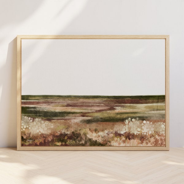 Abstract Meadow Landscape Printable Art, Summer Print, Flower Field Landscape Oil Painting, Vintage Style Decor, Rich Colours Scenery Art