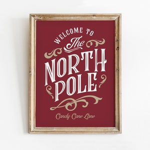 North Pole Print, Vintage Christmas Printable Wall Art, Christmas Print, North Pole Sign, Christmas Decorations, Christmas Wall Decor