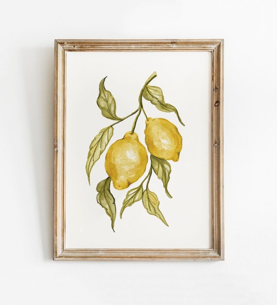 Lemon Painting, Fruit Printable Wall Art, Citrus Print, Lemon Watercolor Painting, Botanical Illustration, Kitchen Decor