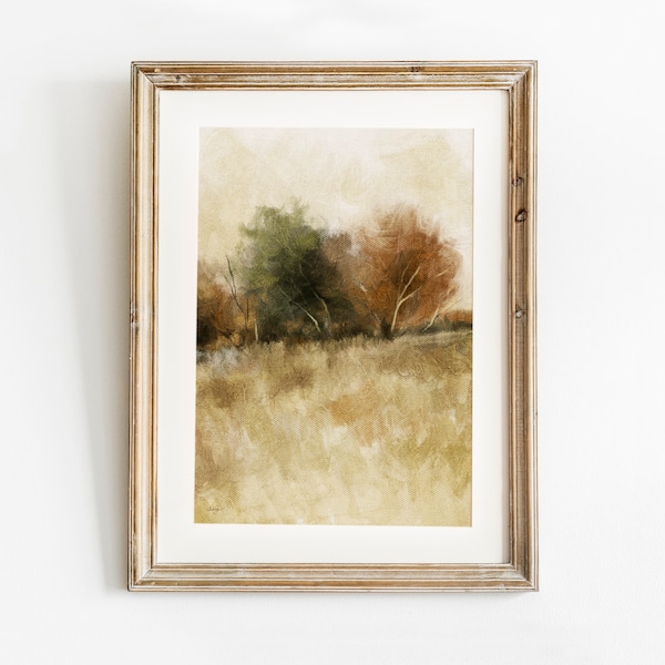 Fall Trees Landscape Print, Autumn Landscape Printable Wall Art, Digital Download, Fall Forest Wall Decor, Vintage Style Oil Painting