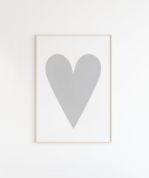 Grey Heart Print, Nursery Print, Printable Art, Valentines Day Print, Heart Wall Art, Gender Neutral Nursery Wall Art, instant download