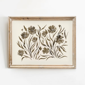 Neutral Flower Printable Wall Art, Spring Wildflower Botanical Print, Neutral Wall Art, Vintage Inspired Floral Poster, Abstract Wall Decor
