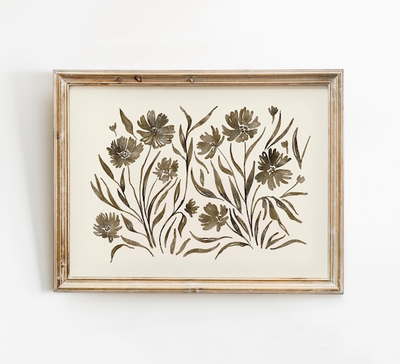 Neutral Flower Printable Wall Art, Spring Wildflower Botanical Print, Neutral Wall Art, Vintage Inspired Floral Poster, Abstract Wall Decor