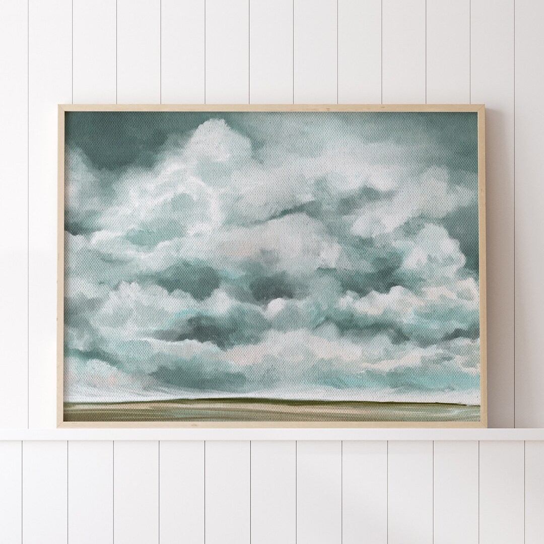Cloud Print, Cloud Printable Wall Art, Cloudy Sky Painting, Vintage ...