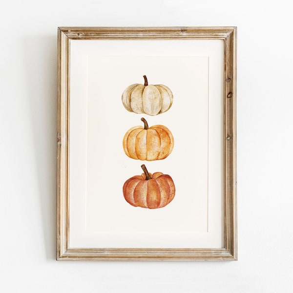 Decorazione autunnale con stampa di zucca, arte della parete stampabile di zucca, pittura ad acquerello di zucca, arte della parete autunnale, stampa autunnale rustica, fattoria autunnale