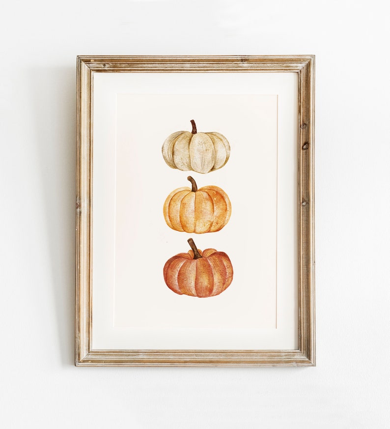 Pumpkin Print Fall Decor, Pumpkin Printable Wall Art, Pumpkin Watercolour Painting, Fall wall art, Rustic fall Print, Fall Farmhouse image 1