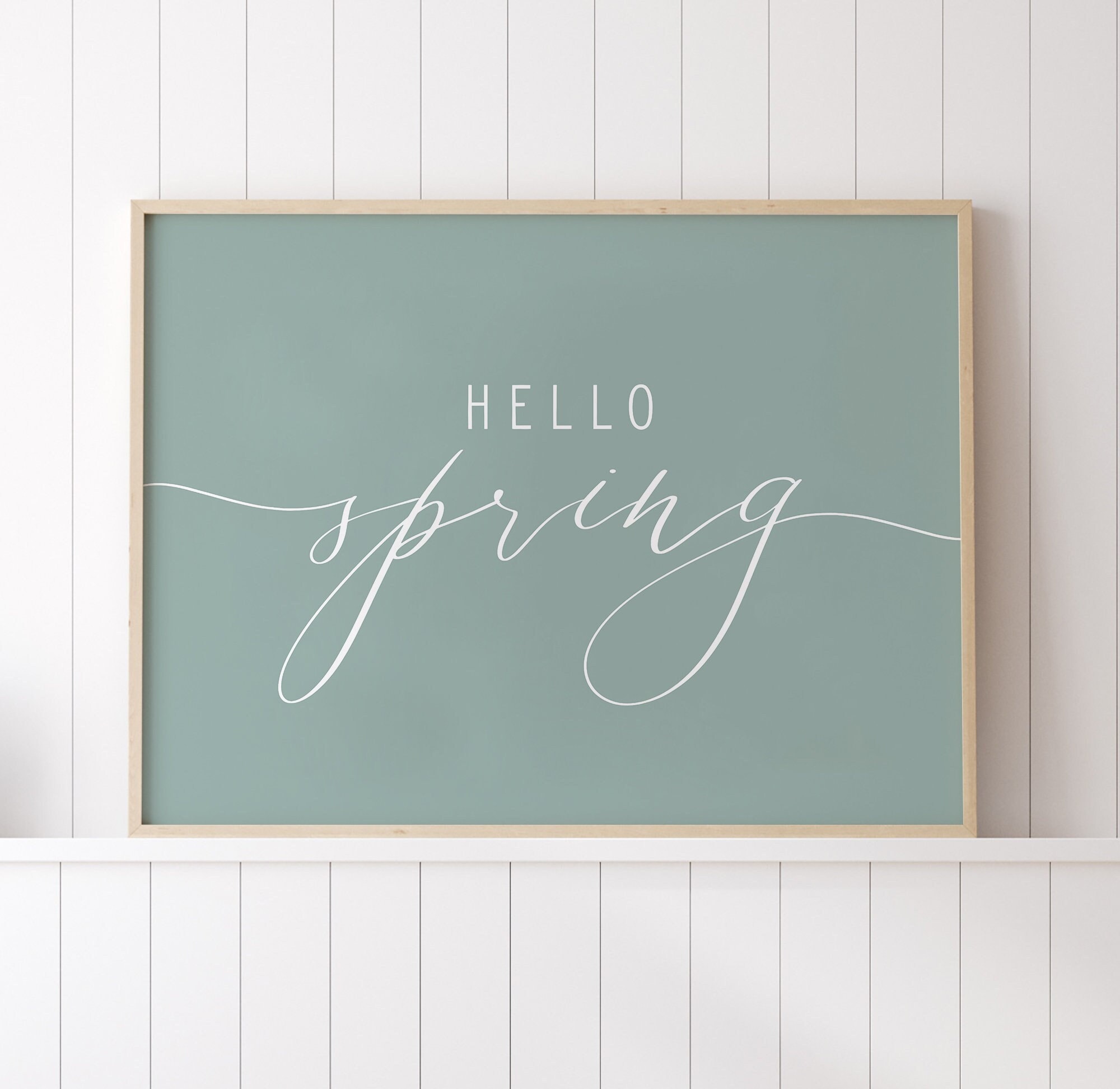 Hello Spring Print, Spring Printable Art, Spring Wall art, Blue Spring decor, Spring saying poster, Easter Decorations, Easter Wall Decor