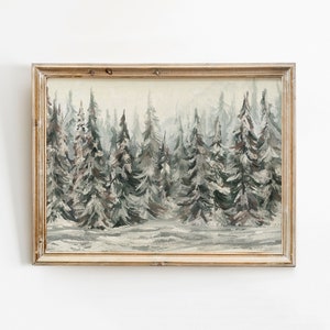 Winter Landscape Print, Winter Painting, Snowy Winter Trees Printable Wall Art, Christmas Wall Art, Vintage Style Oil Painting