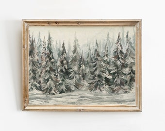 Winter Landscape Print, Winter Painting, Snowy Winter Trees Printable Wall Art, Christmas Wall Art, Vintage Style Oil Painting