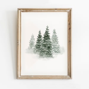 Snowy Evergreen Trees Print, Winter Forest Printable Wall Art, Christmas Watercolour Painting, Winter landscape, Snowy Pine tree poster