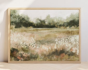 Spring Scenery Landscape Print, Summer Printable Wall Art, Farmhouse Decor, Flower Field Landscape Oil Painting, Original Artist