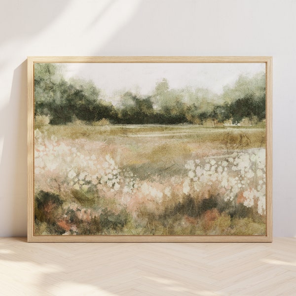 Spring Scenery Landscape Print, Summer Printable Wall Art, Farmhouse Decor, Flower Field Landscape Oil Painting, Original Artist
