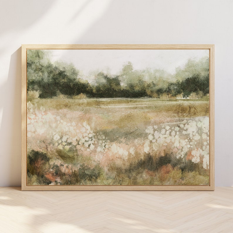 Spring Scenery Landscape Print, Summer Printable Wall Art, Farmhouse Decor, Flower Field Landscape Oil Painting, Original Artist image 1