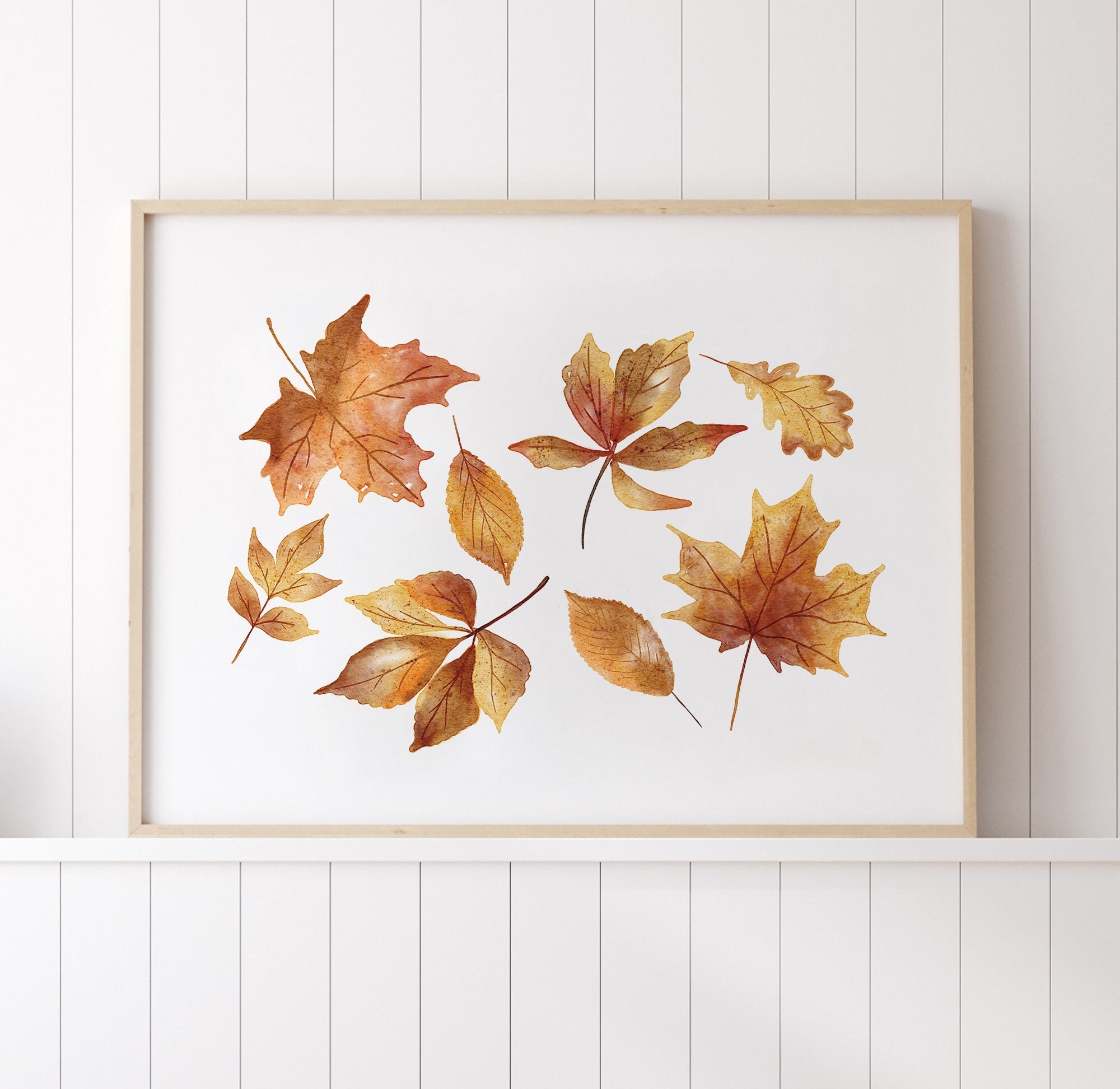 Autumn Printable Wall Art Fall Leaves Watercolour Painting Etsy