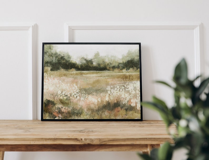 Spring Scenery Landscape Print, Summer Printable Wall Art, Farmhouse Decor, Flower Field Landscape Oil Painting, Original Artist image 6