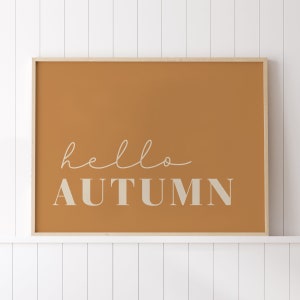 Hello Autumn Print, Fall Printable Wall Art, Orange Autumn Sign, Fall decor, Download digitale moderno, Decorazione del Ringraziamento