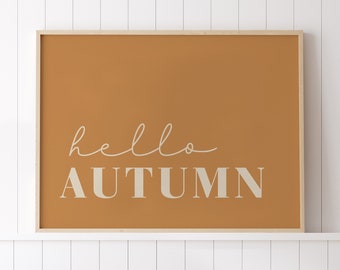 Hello Autumn Print, Fall Printable Wall Art, Orange Autumn Sign, Fall decor, Modern Digital Download, Thanksgiving Decoration